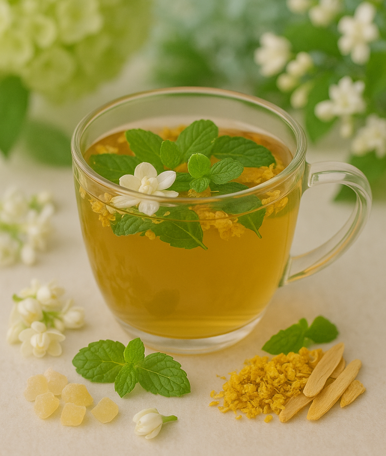  jasmine tea, peppermint tea, and osmanthus tea