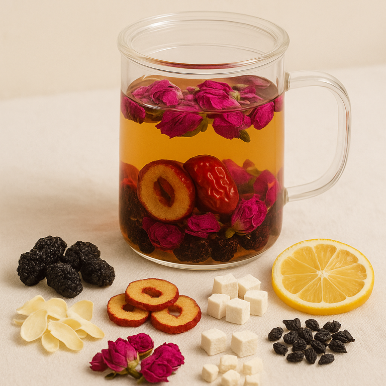 mulberry, rose tea , and black goji berry tea