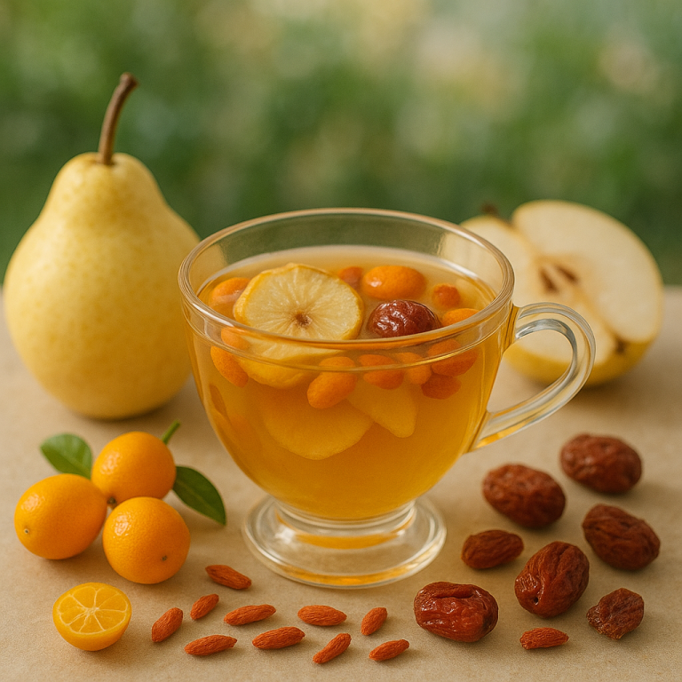 herbal tea with snow pear, goji and red dates helps with coughing